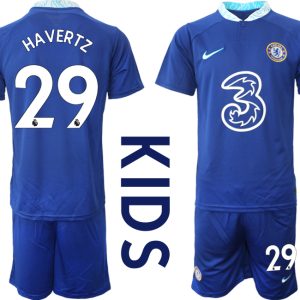 Neues Kinder Chelsea FC 2022/23 Heimtrikot Blau Trikotsatz mit Aufdruck HAVERTZ 29