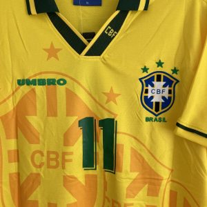 Vintage Signed Brasilien Fußball Heimtrikot 1991-1993 Umbro Cafu Brasil Herren mit Aufdruck ROMÁRIO 11-1