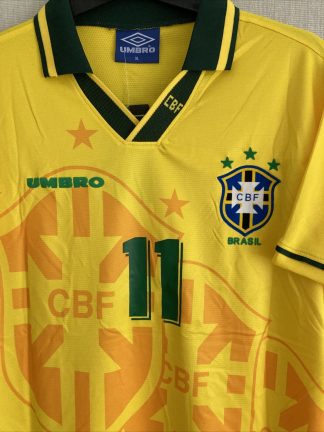 Vintage Signed Brasilien Fußball Heimtrikot 1991-1993 Umbro Cafu Brasil Herren mit Aufdruck ROMÁRIO 11-1