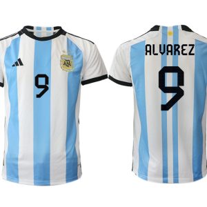 ALVAREZ 9 Argentinien Heimtrikot WM 2022 Weiss Blau Kurzarm für Herren