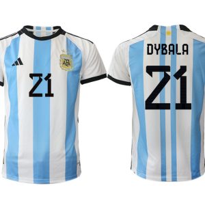 Argentinien Heimtrikot WM 2022 Weiss Blau Kurzarm Online Kaufen mit Aufdruck DYBALA 21