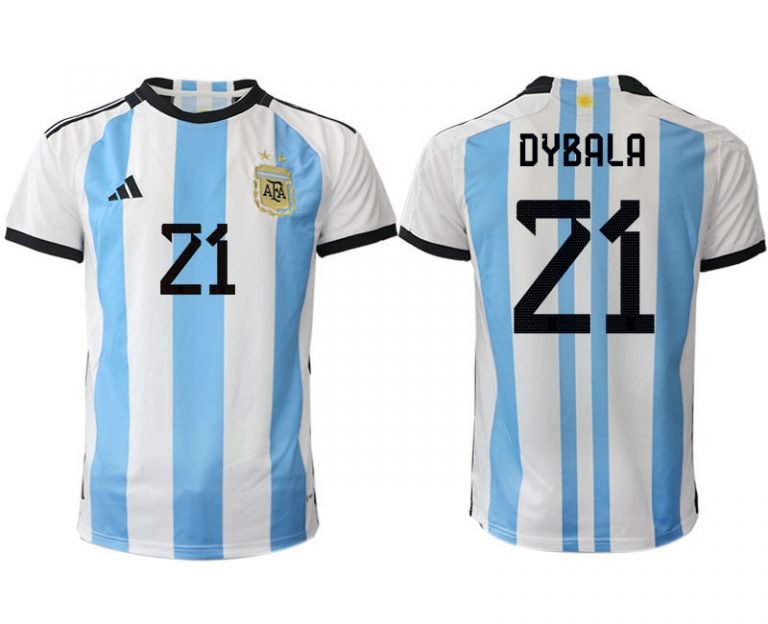 Argentinien Heimtrikot WM 2022 Weiss Blau Kurzarm Online Kaufen mit Aufdruck DYBALA 21