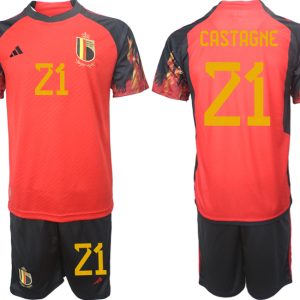 Belgien WM 2022 Heimtrikot rot schwarz Kurzarm + Kurze Hosen CASTAGNE 21