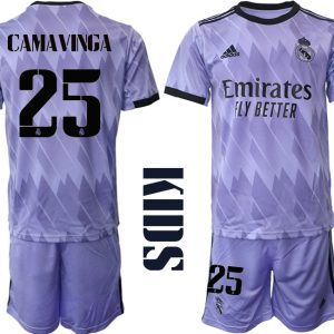 CAMAVNGA 25 Real Madrid Auswärtstrikot 2022/23 Trikot Away Lila für Kinder