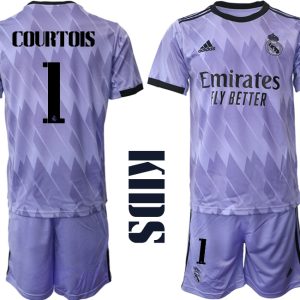 COURTOIS 1 Real Madrid Auswärtstrikot 2022/23 Trikot Away Lila für Kinder