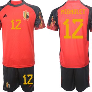 Fußballtrikot für Herren Belgien WM 2022 Heimtrikot rot schwarz Trikotsatz MIGNOLET 12