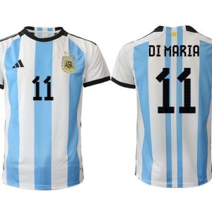 Fussballtrikots Günstig Argentinien Heimtrikot WM 2022 Weiss Blau Kurzarm DI MARIA 11