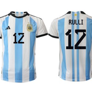 Fussballtrikots Günstig Argentinien Heimtrikot WM 2022 Weiss Blau Kurzarm RULLI 12