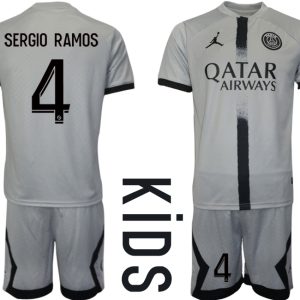 Fussballtrikots Günstig Paris Saint-Germain PSG 22-23 Auswärtstrikot Trikotsatz für Kinder SERGIO RAMOS 4