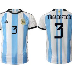 Herren Argentinien Heimtrikot WM 2022 Weiss Blau Kurzarm Fussballtrikots TAGLIAFICO 3