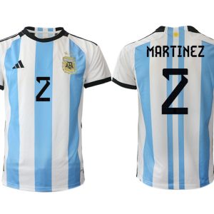 Herren Argentinien Heimtrikot WM 2022 Weiss Blau Kurzarm MARTINEZ 2