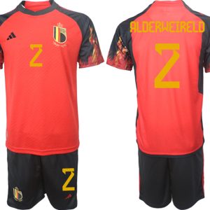 Herren Belgien WM 2022 Heimtrikot rot schwarz Trikotsatz Neuen Fußballtrikots ALDERWEIRELD 2