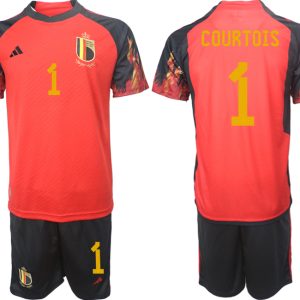 Herren Belgien WM 2022 Heimtrikot rot schwarz Trikotsatz Neuen Fußballtrikots COURTOIS 1