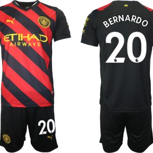 Herren Manchester City Trikot Away 2022/2023 schwarz rot mit Aufdruck BERNARDO 20