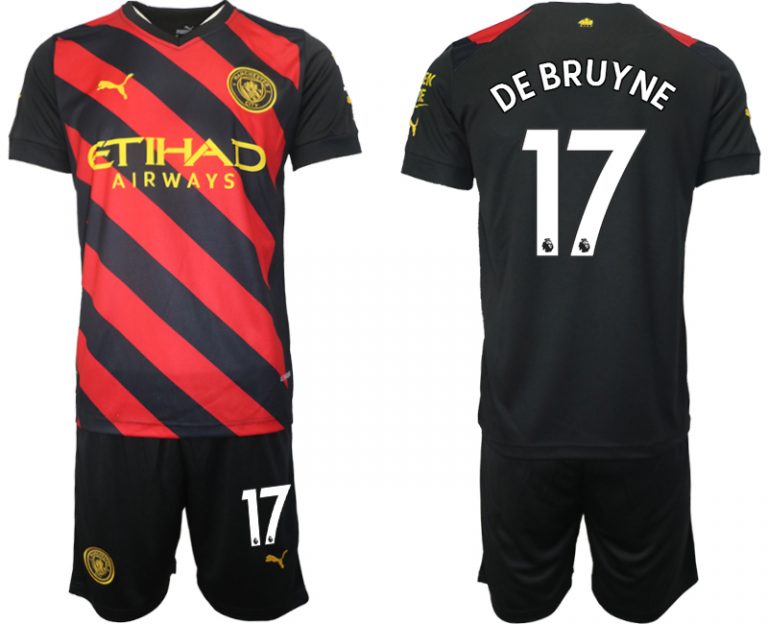 Herren Manchester City Trikot Away 2022/2023 schwarz rot mit Aufdruck DE BRUYNE 17