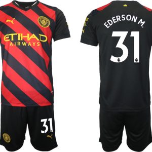 Herren Manchester City Trikot Away 2022/2023 schwarz rot mit Aufdruck EDERSON M. 31