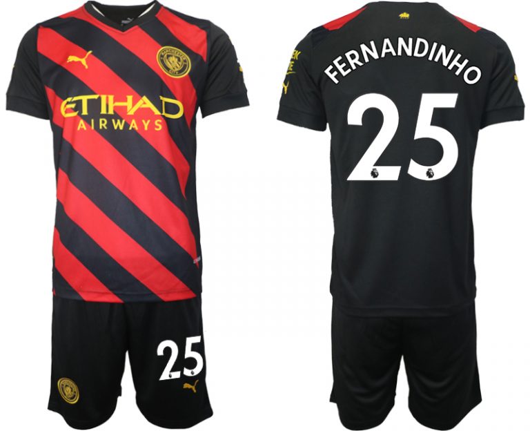 Herren Manchester City Trikot Away 2022/2023 schwarz rot mit Aufdruck FERNANDINHO 25