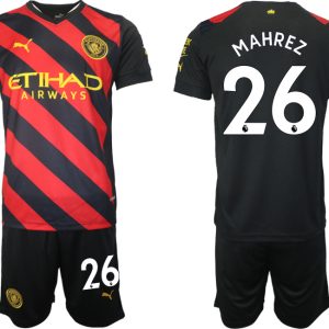 Herren Manchester City Trikot Away 2022/2023 schwarz rot mit Aufdruck MAHREZ 26