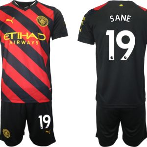 Herren Manchester City Trikot Away 2022/2023 schwarz rot mit Aufdruck SANE 19