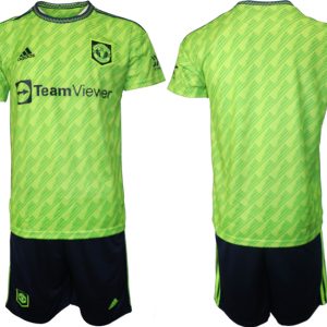 Herren Manchester United 22-23 Ausweichtrikot Grün Kurzarm + schwarz Kurze Hosen