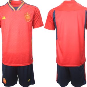 Herren Spanien WM 2022 Heimtrikot Teampower Rot Kurzarm + Kurze Hosen