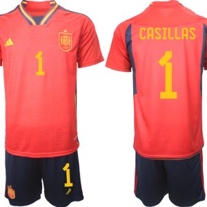 Herren Spanien WM 2022 Heimtrikot Teampower Rot Kurzarm + Kurze Hosen CASILLAS 1