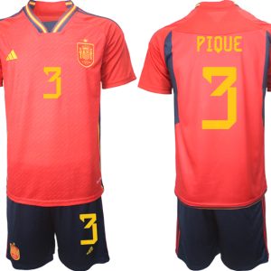 Herren Spanien WM 2022 Heimtrikot Teampower Rot Kurzarm + Kurze Hosen PIQUE 3