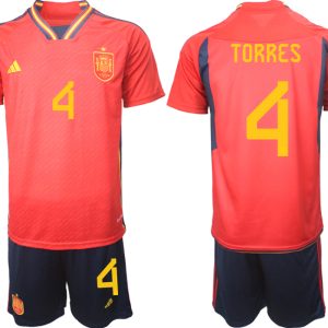 Herren Spanien WM 2022 Heimtrikot Teampower Rot Kurzarm + Kurze Hosen TORRES 4