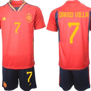 Herren Spanien WM 2022 Heimtrikot Teampower Rot Trikotsatz Kit Online Kaufen DAVID VILLA 7