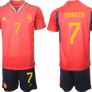 Herren Spanien WM 2022 Heimtrikot Teampower Rot Trikotsatz Kit Online Kaufen MORATA 7