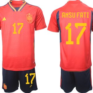 Herren Spanien WM 2022 Heimtrikot Teampower Rot Trikotsatz mit Aufdruck ANSU FATI 17