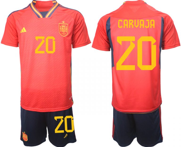 Herren Spanien WM 2022 Heimtrikot Teampower Rot Trikotsatz mit Aufdruck CARVAJA 20