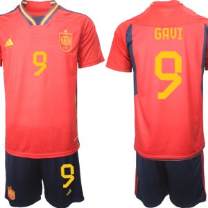 Herren Spanien WM 2022 Heimtrikot Teampower Rot Trikotsatz mit Aufdruck GAVI 9