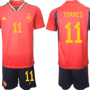 Herren Spanien WM 2022 Heimtrikot Teampower Rot Trikotsatz mit Aufdruck TORRES 11