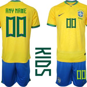 Kinder Heimtrikot Brasilien Fußball 2022 WM Gelb Trikotsatz Online Personalisierbar