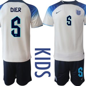 Kinder Heimtrikot England 2022 World Cup weiß blau Kurzarm + Kurze Hosen DIER 5