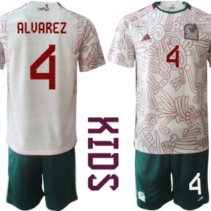 Kinder Mexiko 2022 WM Auswärtstrikot Fußball Trikot Outlet ALVAREZ 4