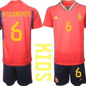 Kinder Spanien WM 2022 Heimtrikot Teampower Rot mit Aufdruck M.LLORENTE 6