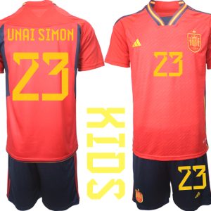 Kinder Spanien WM 2022 Heimtrikot Teampower Rot Trikotsatz UNAI SIMON 23