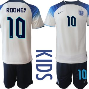 Kinderheim Trikot England 2022 World Cup weiß blau Fußballtrikot Kaufen ROONEY 10