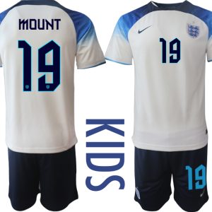 Kinderheim Trikot England 2022 World Cup weiß blau Günstig Fußballtrikots MOUNT 19