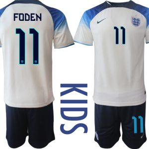 Kinderheim Trikot England 2022 World Cup weiß blau Neuen Fußballtrikots Set FODEN 11