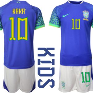 Kindertrikot Brasilien WM 2022 Auswärtstrikot blaue weiß mit Aufdruck KAKA' 10