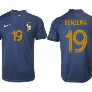 BENZEMA #19 Frankreich FIFA WM Katar 2022 marineblau Heimtrikot Kurzarm für Herren