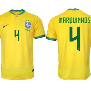 Brasilien FIFA WM Katar 2022 Heimtrikot gelb Kurzarm für Herren MARQUINHOS 4