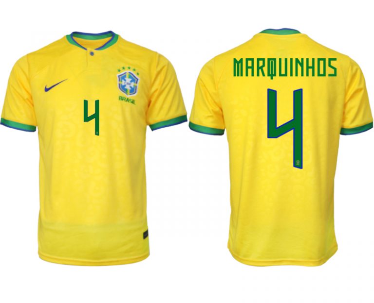 Brasilien FIFA WM Katar 2022 Heimtrikot gelb Kurzarm für Herren MARQUINHOS 4