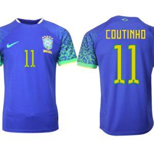 COUTINHO #11 Herren Brasilien FIFA WM Katar 2022 Auswärtstrikot blau Kurzarm Fußballtrikots Sale