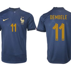 DEMBELE #11 Frankreich FIFA WM Katar 2022 marineblau Heimtrikot Kurzarm für Herren