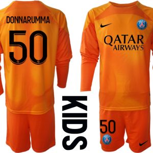 DONNARUMMA 50 Paris Saint Germain PSG Goalkeeper 2022/23 Orange Langarm für Kinder