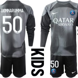 DONNARUMMA 50 Paris Saint Germain PSG Goalkeeper 2022/23 schwarz Langarm Trikotsatz für Kinder